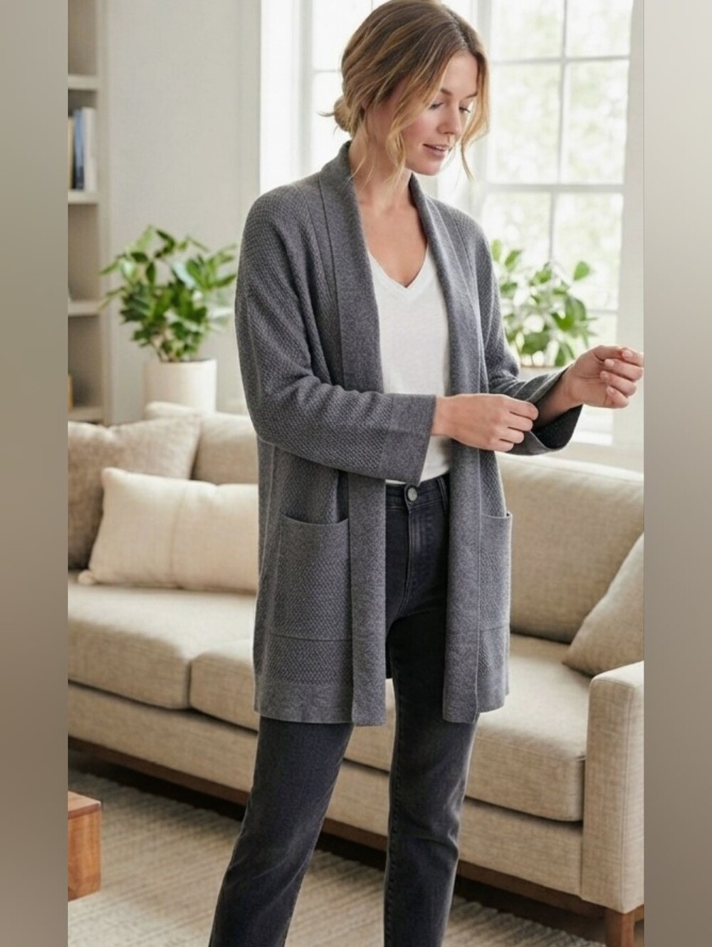 Aritzia Wilfred Free Gray Open Front Longline Duster Cardigan Sweater XXS - Picture 4 of 12